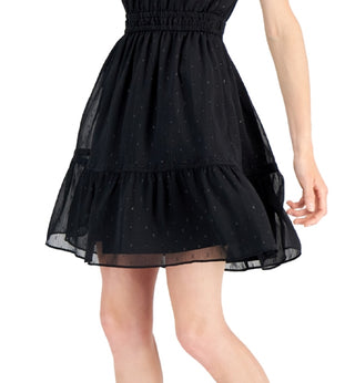 INC International Concepts Women's Clip Dot Tiered Halter Mini Dress Black Size X-Large
