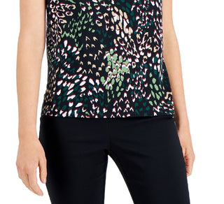 Alfani Women's Printed Step Hem T-Shirt Green Size Petite Medium