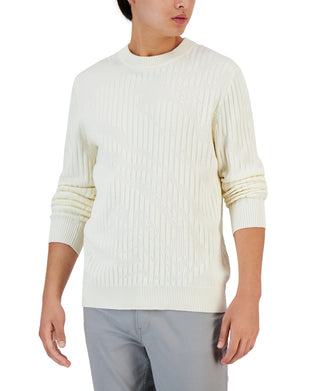 Alfani Men's Ribbed Marble Crewneck Sweater White Size X-Large