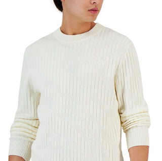 Alfani Men's Ribbed Marble Crewneck Sweater White Size X-Large