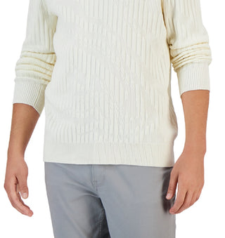 Alfani Men's Ribbed Marble Crewneck Sweater White Size X-Large