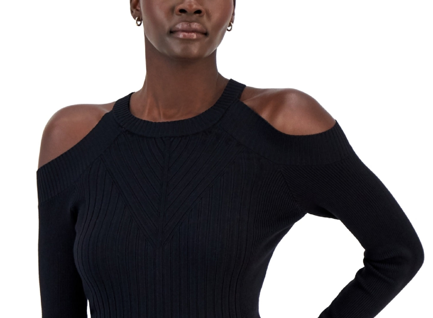 INC International Concepts Women's Ribbed Cold Shoulder Sweater Black Size XX-Large