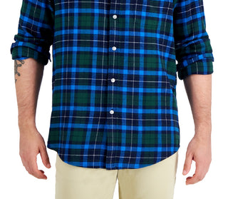 Club Room Men's Regular Fit Plaid Flannel Shirt Blue Size Large