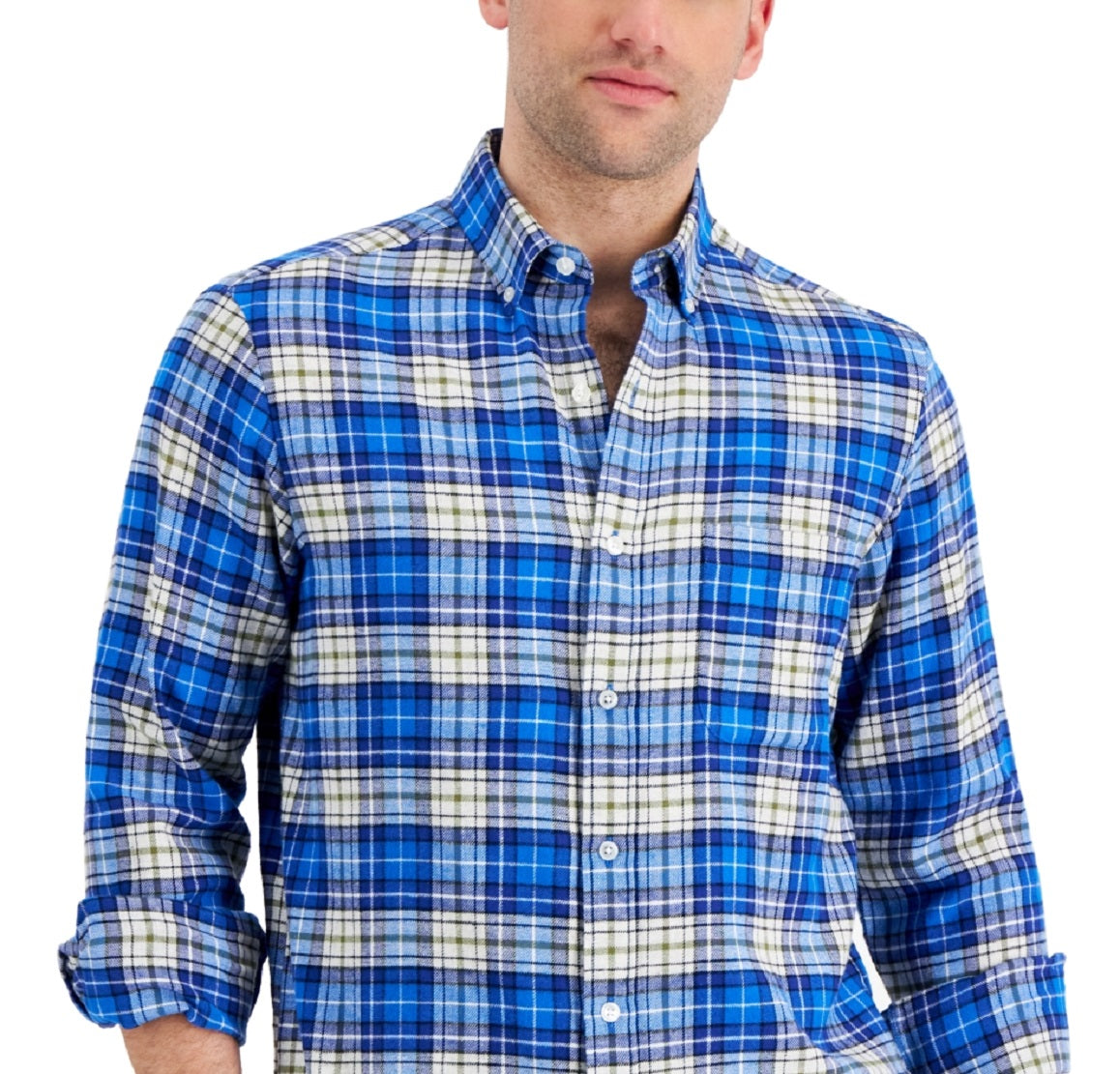 Club Room Men's Regular Fit Plaid Flannel Shirt Blue Size Large