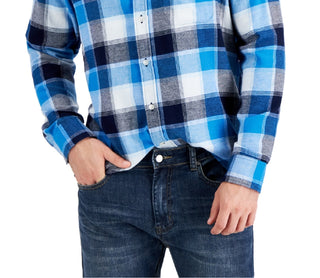 Club Room Men's Regular Fit Plaid Flannel Shirt Blue Size Large