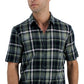 Alfani Men's Short Sleeve Panama Plaid Textured Shirt Green Size Medium