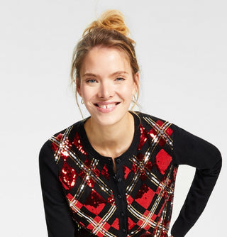 Charter Club Women's Diamond Sequined Cardigan Red Size Large