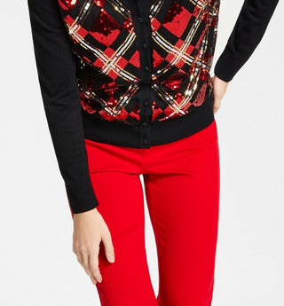 Charter Club Women's Diamond Sequined Cardigan Red Size Large