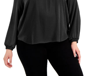 Alfani Women's High Low V Neck Blouse Black Size 3X