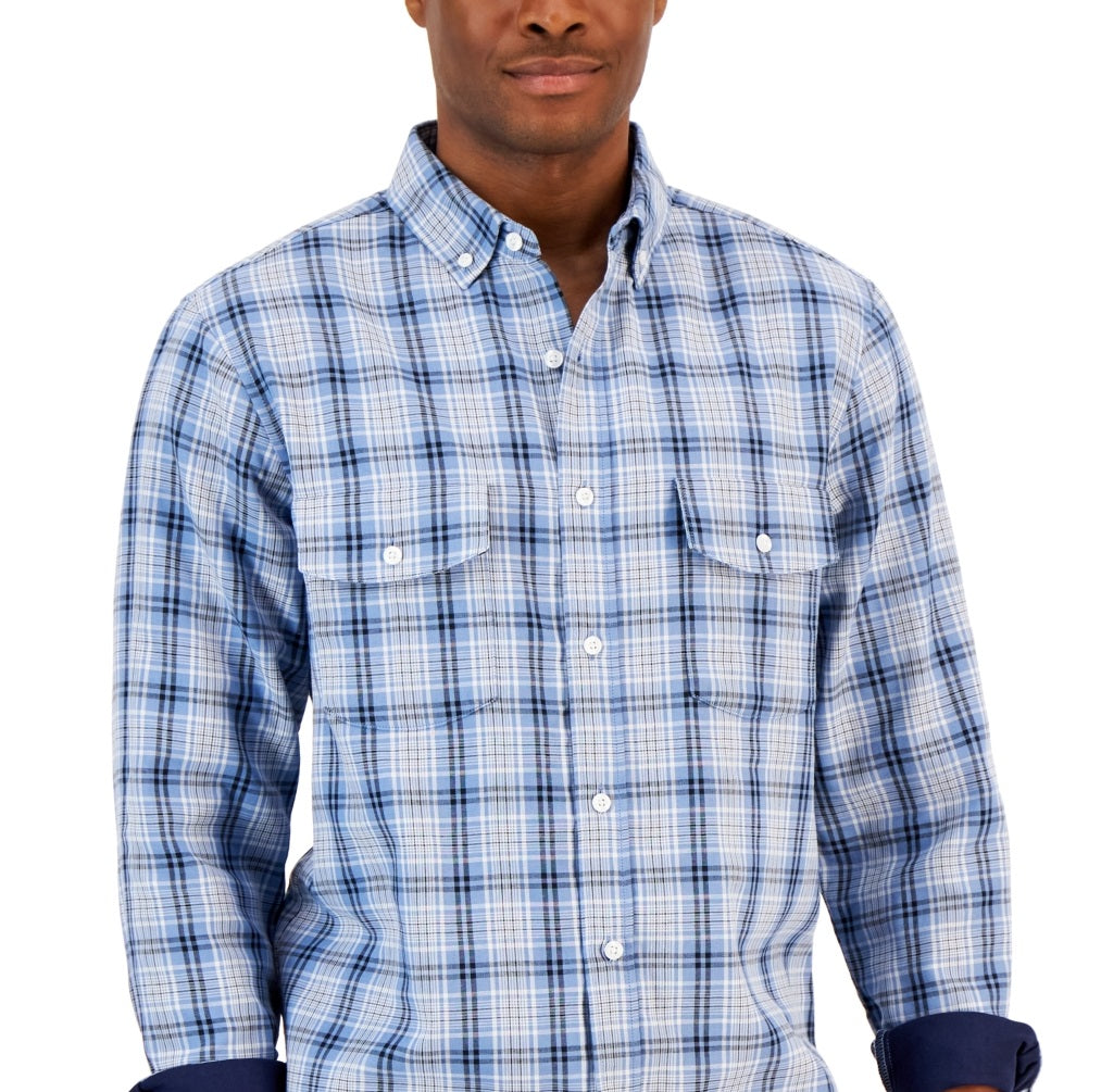Club Room Men's Double Faced Woven Long Sleeve Shirt Blue Size X-Large