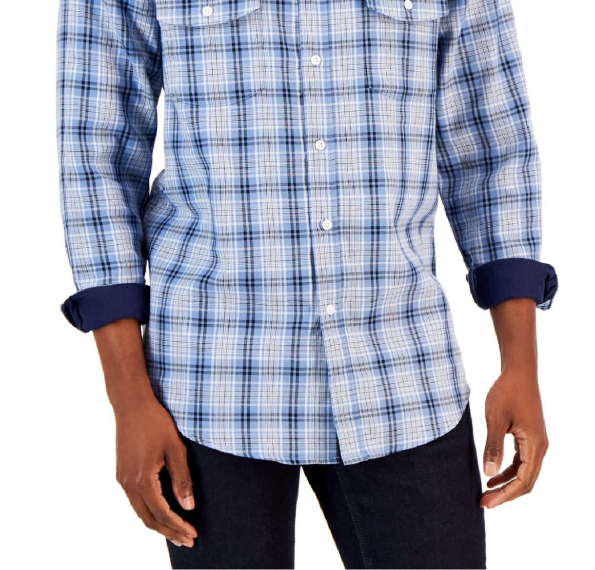 Club Room Men's Double Faced Woven Long Sleeve Shirt Blue Size X-Large