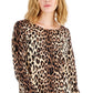 INC International Concepts Women's Leopard Print Boat Neck Sweater Black Size Small