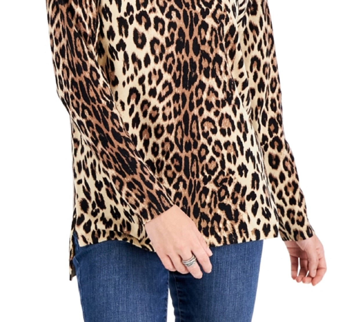 INC International Concepts Women's Leopard Print Boat Neck Sweater Black Size Small