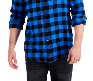 Club Room Men's Regular Fit Plaid Flannel Shirt Blue Size Small