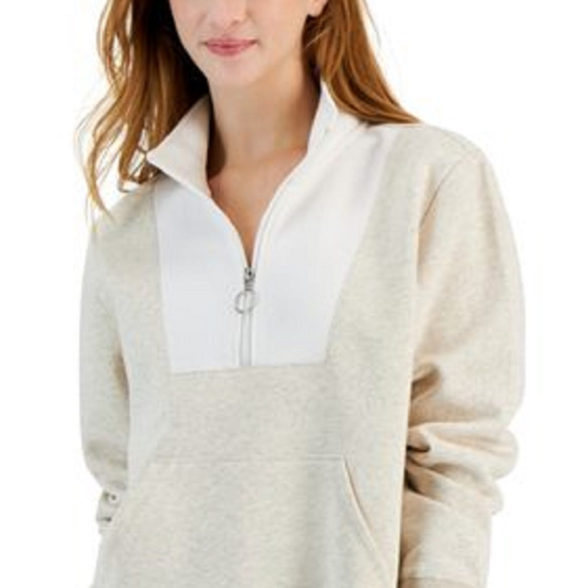 ID Ideology Women's Relaxed Colorblocked Zip Sweatshirt Pullover Brown Size Small