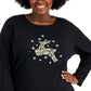Karen Scott Women's Embellished Reindeer Graphic Top Black Size 0X