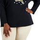 Karen Scott Women's Embellished Reindeer Graphic Top Black Size 0X