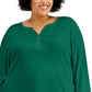 Karen Scott Women's 3/4 Sleeve Henley Top Green Size 2X
