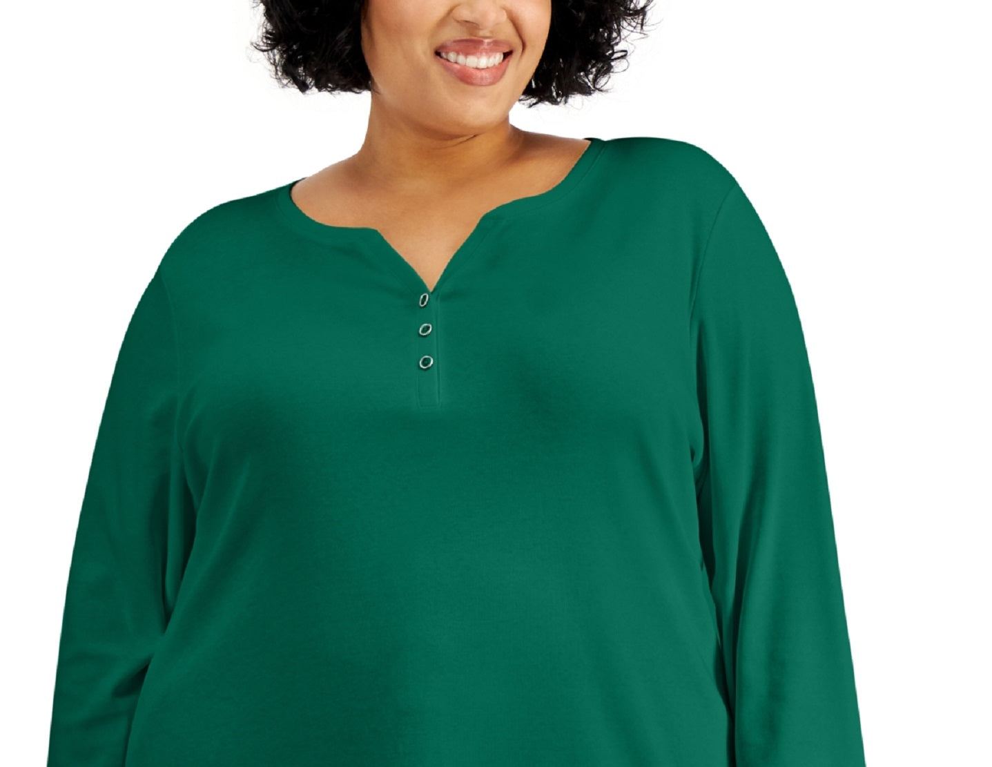 Karen Scott Women's 3/4 Sleeve Henley Top Green Size 2X