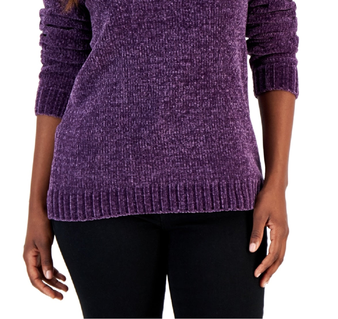 Karen Scott Women's Basic Chenille Sweater Purple Size Small