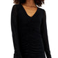 INC International Concepts Women's V Neck Ruched Mesh Dress Black Size X-Small