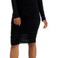 INC International Concepts Women's V Neck Ruched Mesh Dress Black Size X-Small