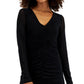 INC International Concepts Women's V Neck Ruched Mesh Dress Black Size Medium