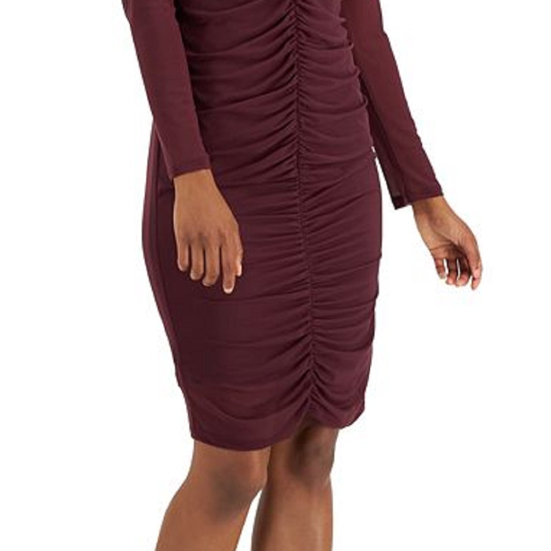 INC International Concepts Women's V Neck Ruched Mesh Dress Red Size Large