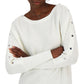 INC International Concepts Women's Button Trim Boat Neck Sweater White Size Small