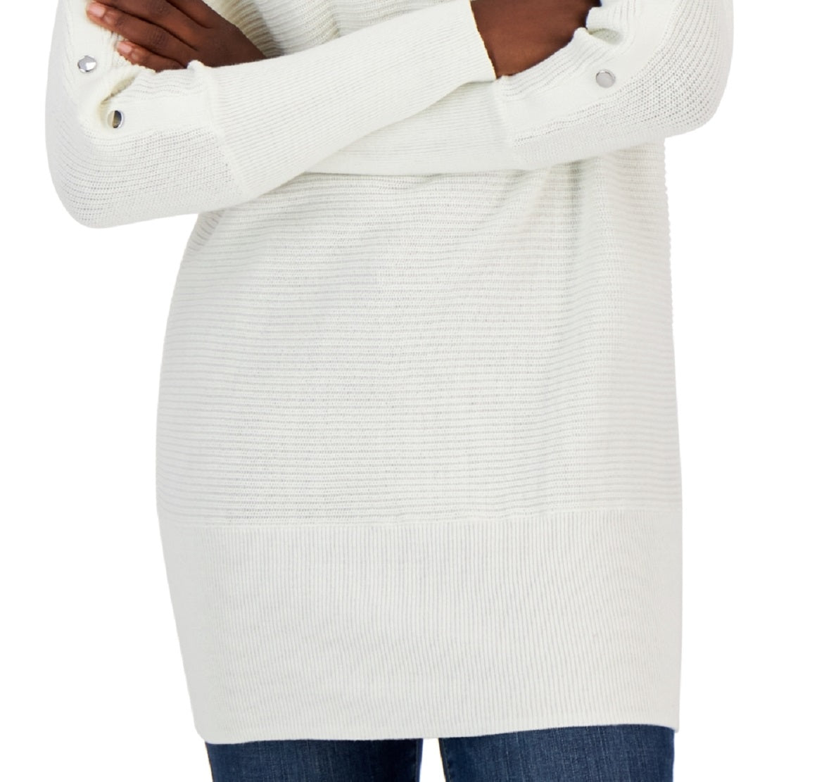 INC International Concepts Women's Button Trim Boat Neck Sweater White Size Small