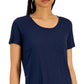 Style & Co Women's Classic Slub T-Shirt Blue Size Petite Large