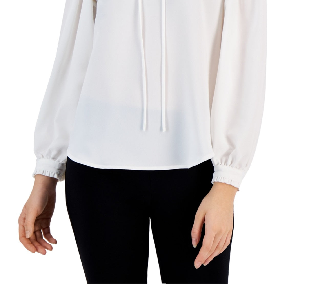 Alfani Women's Ruffled Tie Neck Solid Color Blouse White Size Medium