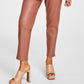 Bar III Women's Faux Leather Button Fly Ankle Pants Brown Size 4
