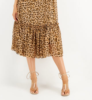 INC International Concepts Women's Cheetah Print Flutter Sleeve Dress Brown Size Large