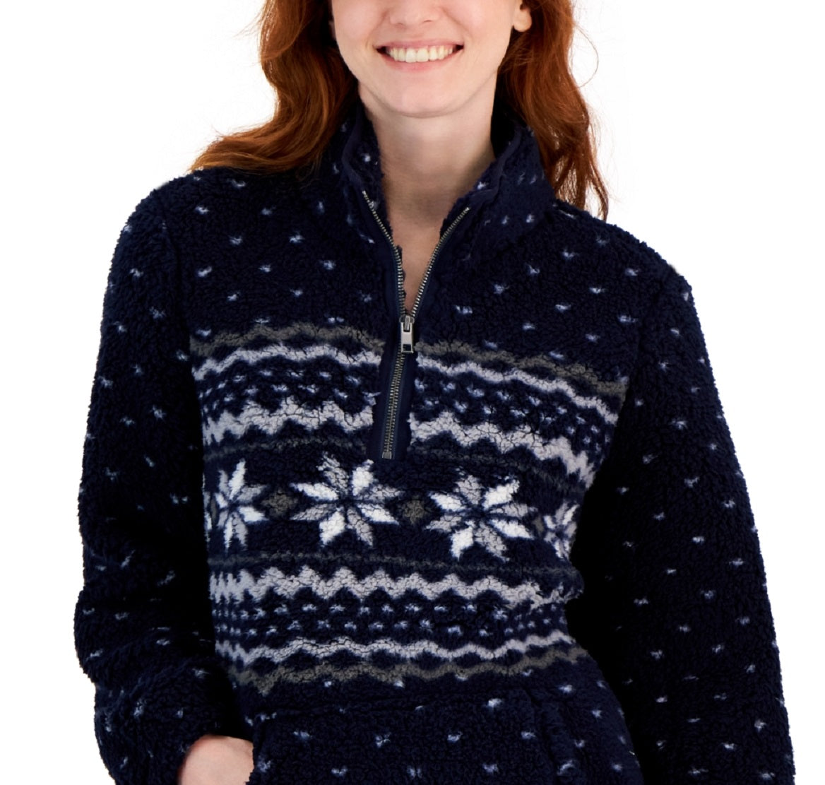 Style & Co Women's Quarter Zip Fleece Sweater Blue Size X-Small