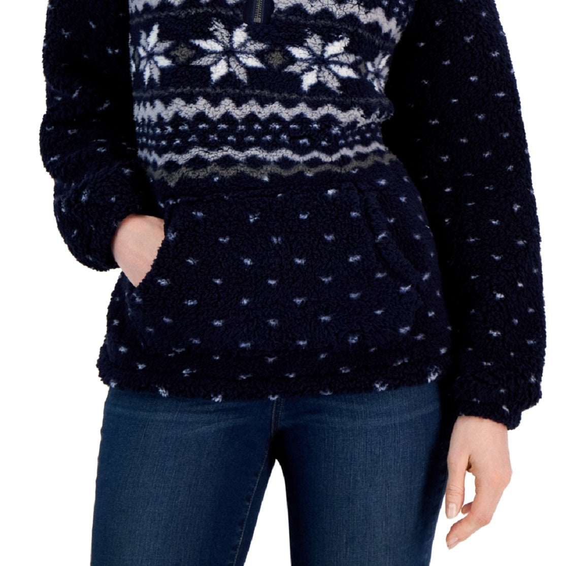 Style & Co Women's Quarter Zip Fleece Sweater Blue Size X-Small