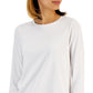 Style & Co Women's Classic Solid Long Sleeve T-Shirt White Size Petite Large