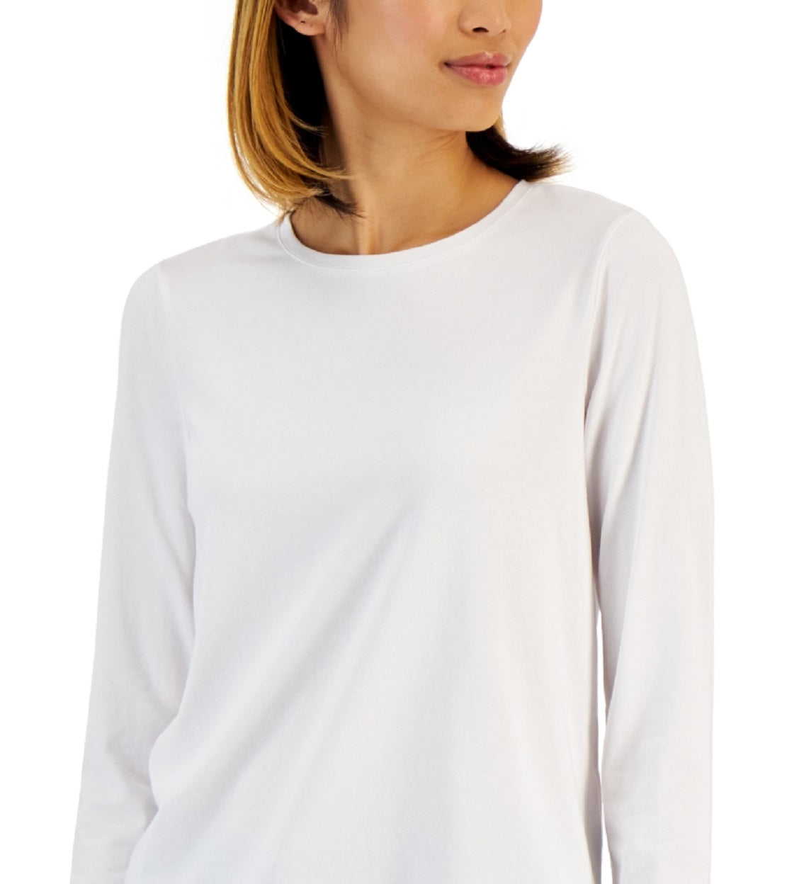 Style & Co Women's Classic Solid Long Sleeve T-Shirt White Size Petite Large