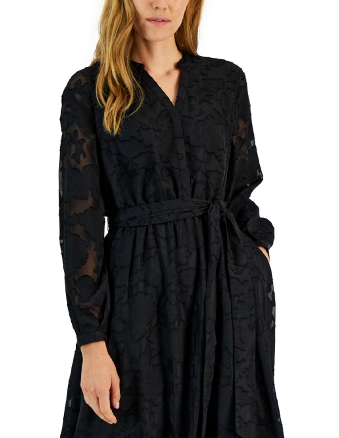 Alfani Women's Jacquard Print Sheer Sleeve Dress Black Size 6