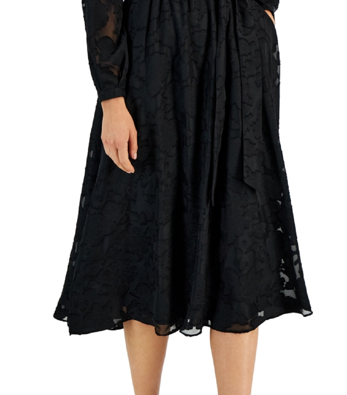 Alfani Women's Jacquard Print Sheer Sleeve Dress Black Size 6