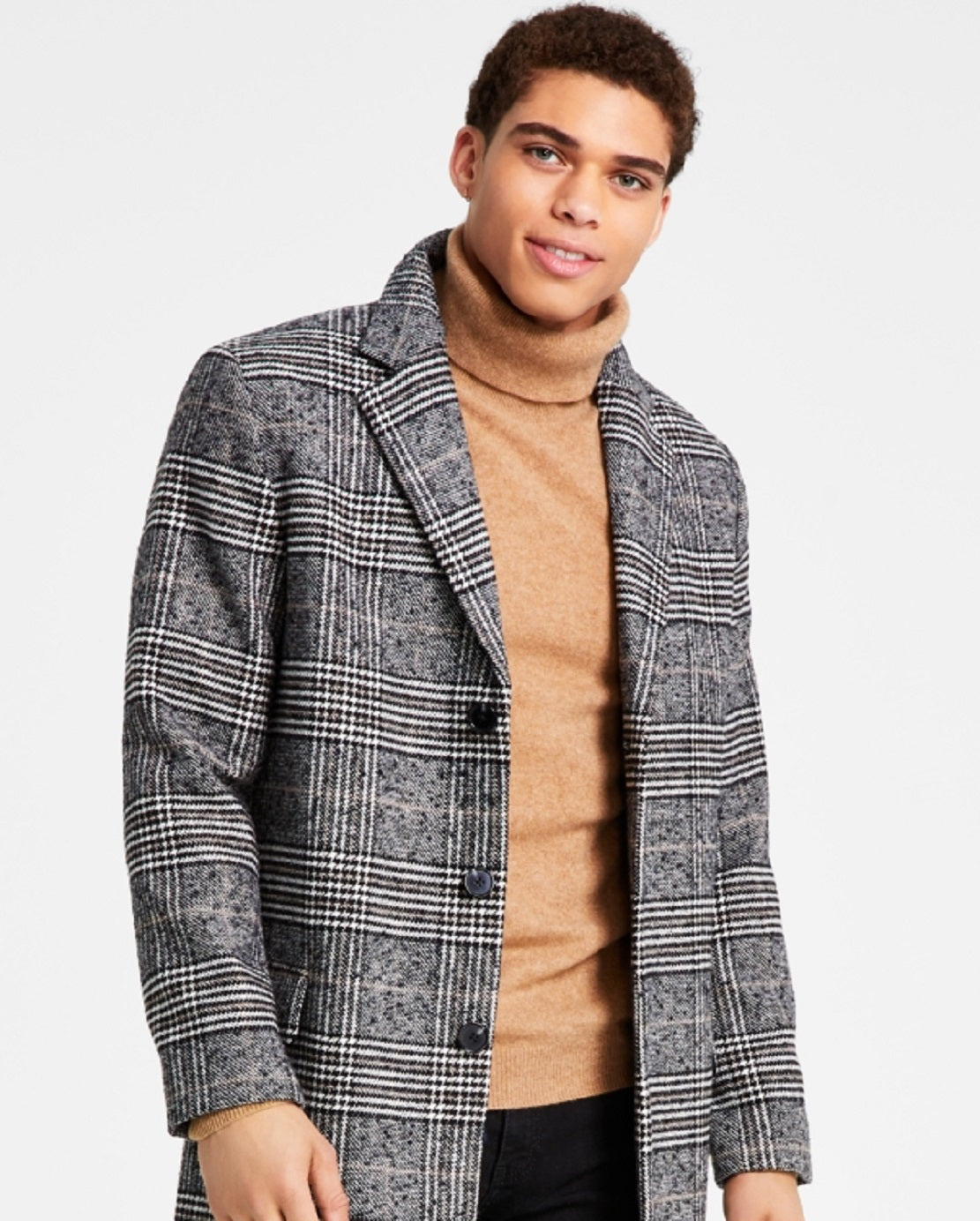 INC International Concepts Men's Nicolas Plaid Coat Black Size Large