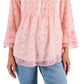 Charter Club Women's Floral Print Pintuck Top Red Size XX-Large