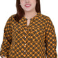 NY Collection Women's 3/4 Sleeve Roll Tab Y Neck Blouse Yellow Size 2X