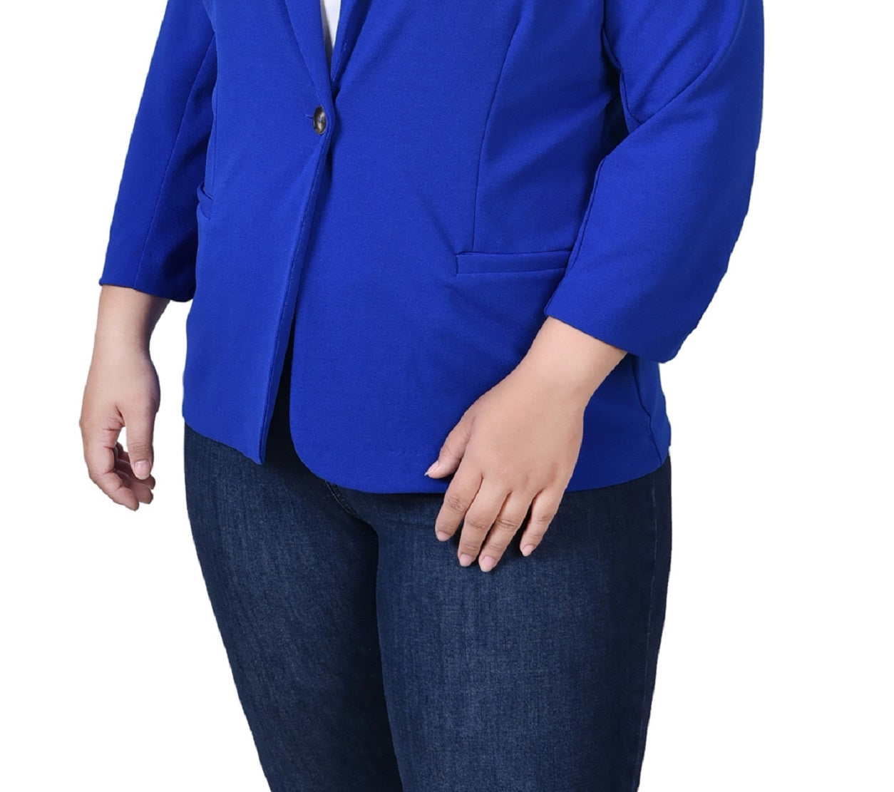 NY Collection Women's Plus 3/4 Sleeve Scuba Crepe Jacket Blue Size 2X