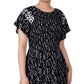 NY Collection Women's Short Sleeve Smocked Combo Print Dress Black Size Petite Medium