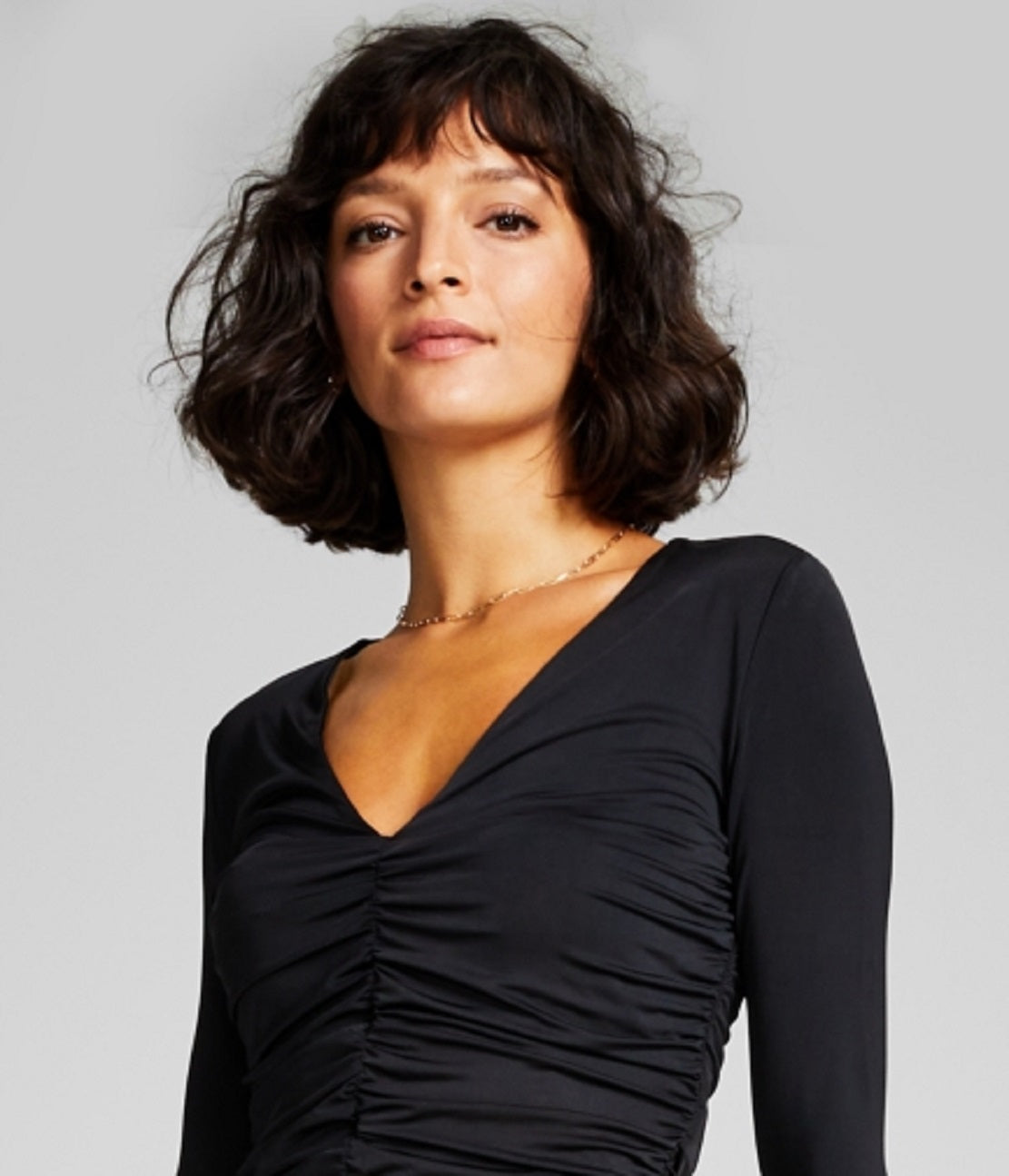 And Now This Women's Ruched Long Sleeve V Neck Knit Top Black Size X-Small