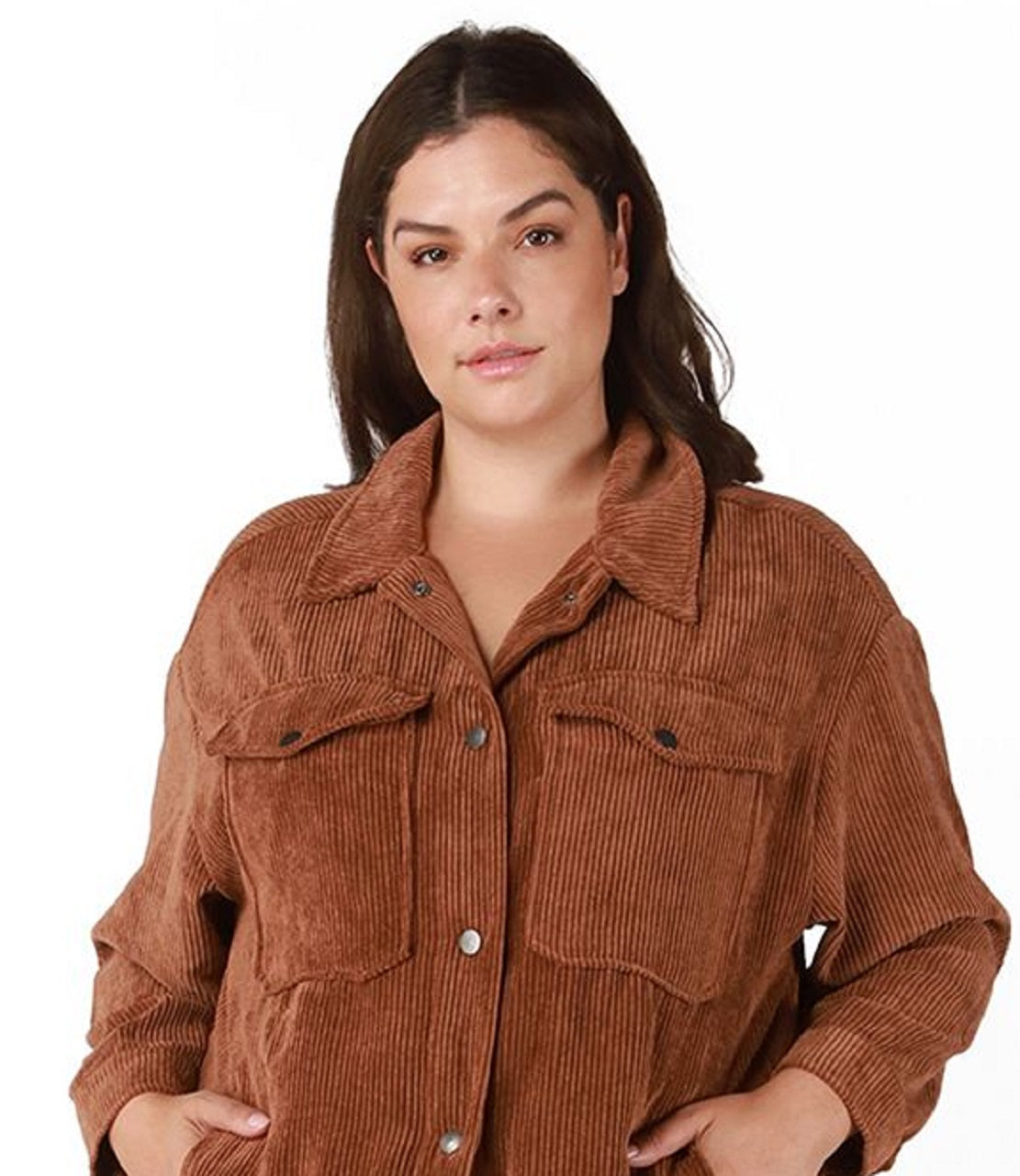 Black Tape Women's Trendy Plus Corduroy Shacket Brown Size 3X