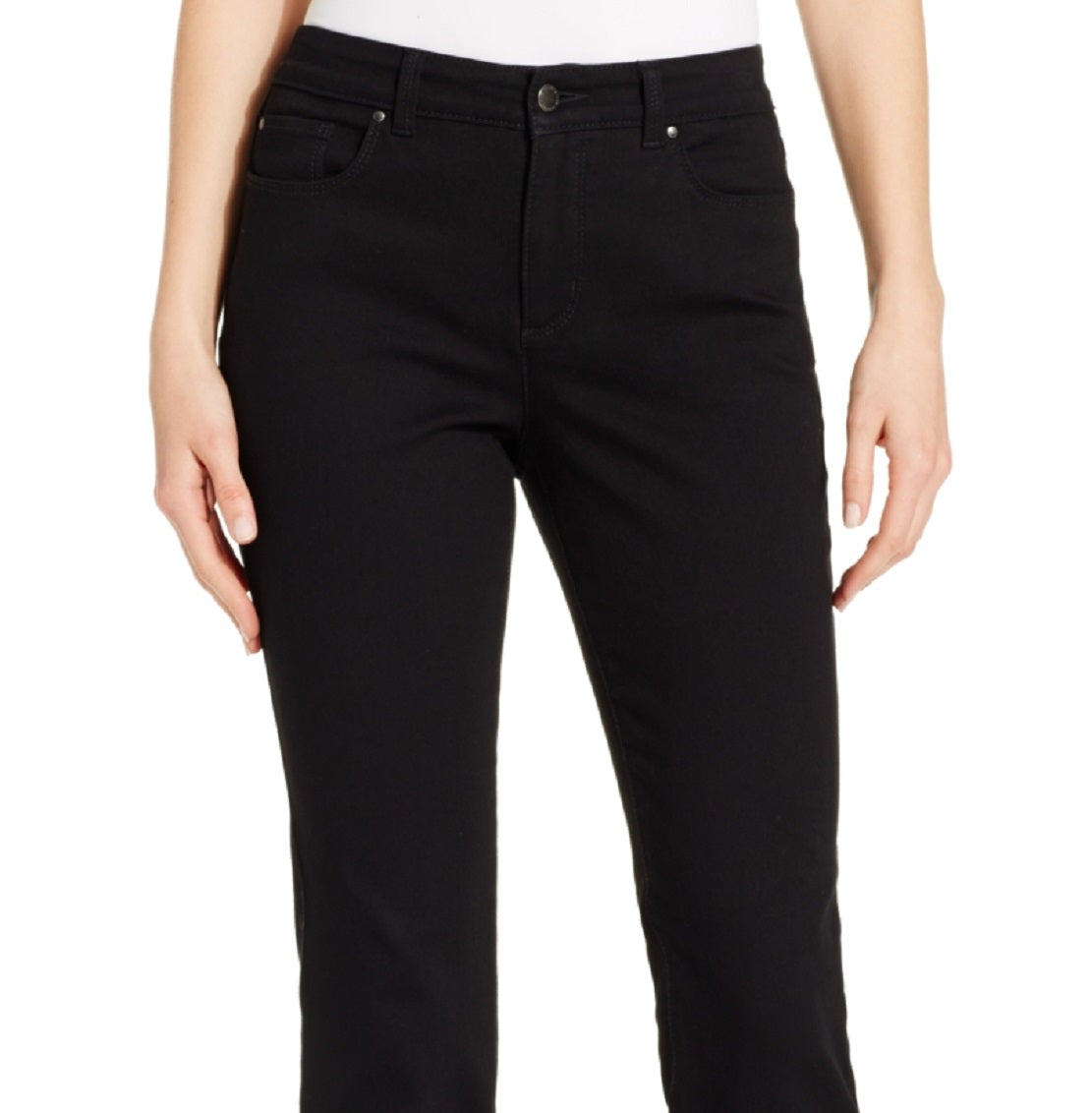 Charter Club Women's Lexington Tummy Control Straight Leg Jeans Short Black Size 6