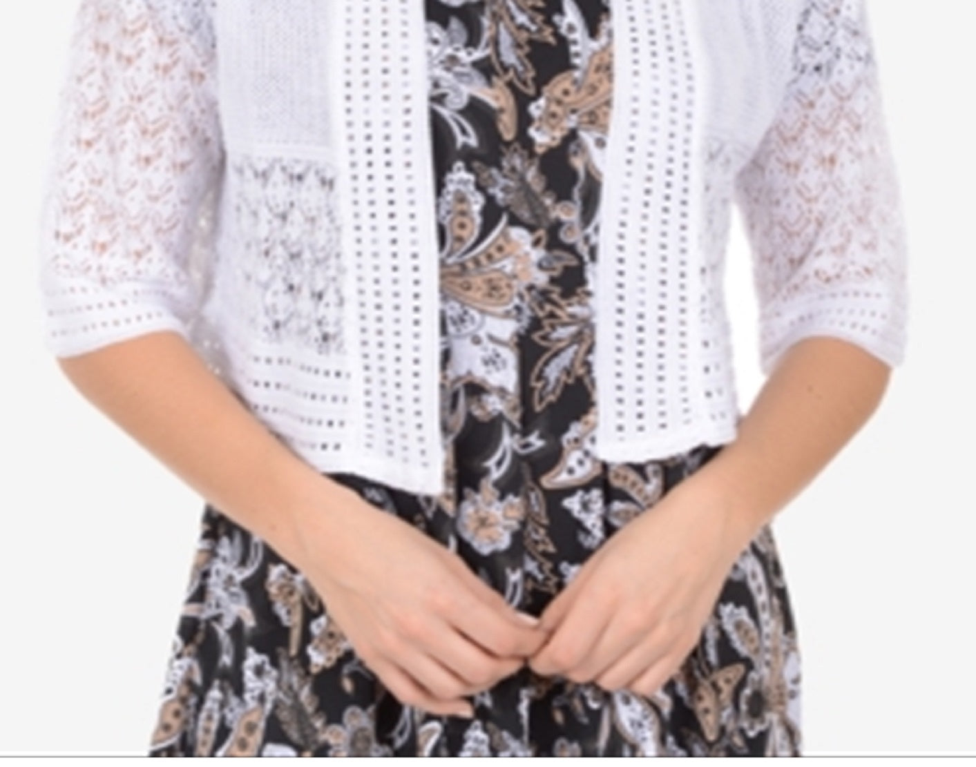 NY Collection Women's Elbow Sleeve Open Front Shrug White Size X-Large