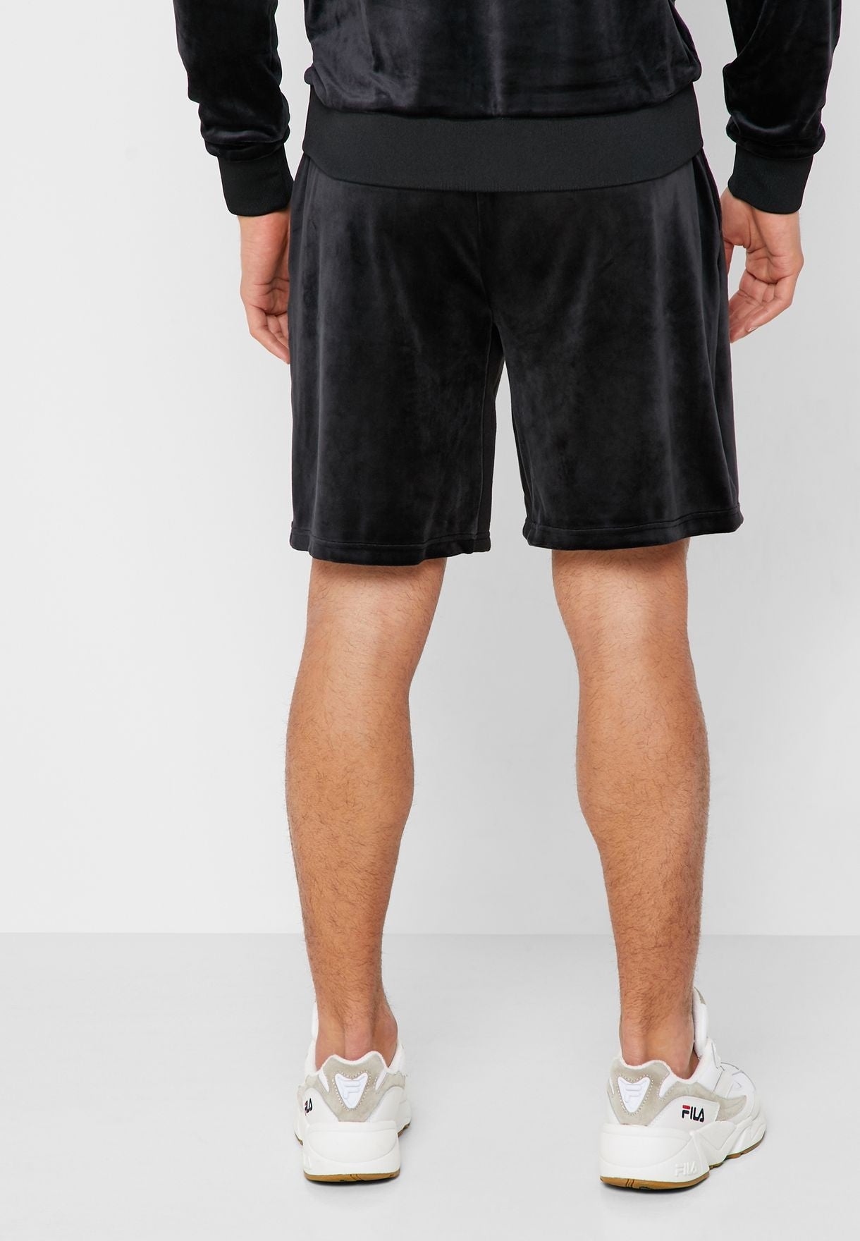 Fila Men's Arc Classic Fit Stretch Velour Logo Shorts Black Size Large